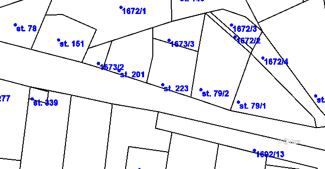 Parcela st. 223 v KÚ Nesovice, Katastrální mapa