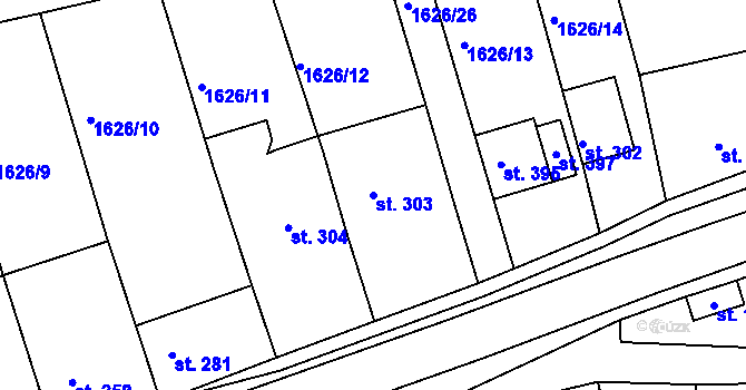 Parcela st. 303 v KÚ Nesovice, Katastrální mapa