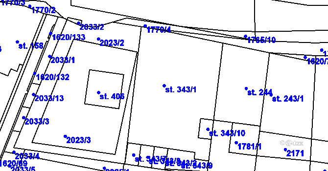 Parcela st. 343/1 v KÚ Nesovice, Katastrální mapa