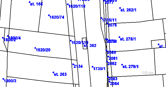 Parcela st. 362 v KÚ Nesovice, Katastrální mapa