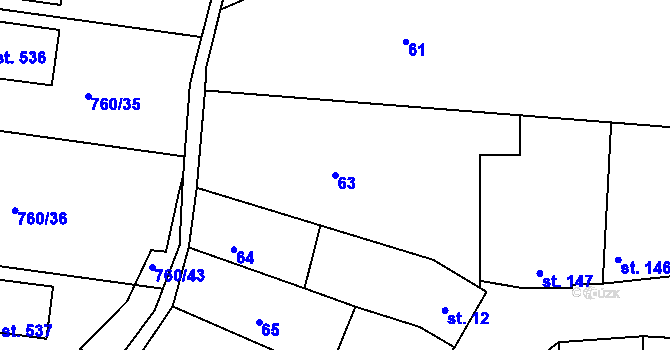 Parcela st. 63 v KÚ Nesovice, Katastrální mapa