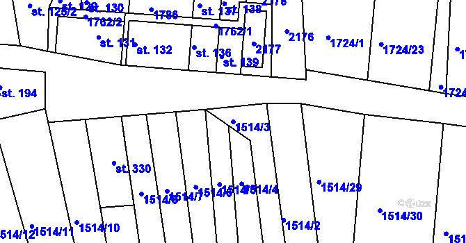 Parcela st. 1514/3 v KÚ Nesovice, Katastrální mapa