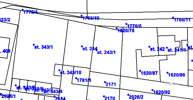 Parcela st. 243/1 v KÚ Nesovice, Katastrální mapa