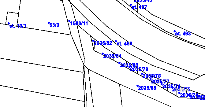 Parcela st. 2035/81 v KÚ Nesovice, Katastrální mapa