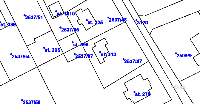 Parcela st. 313 v KÚ Nespeky, Katastrální mapa