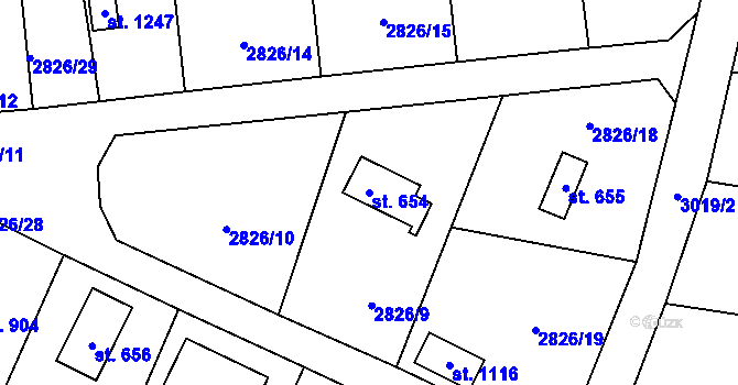 Parcela st. 654 v KÚ Nespeky, Katastrální mapa