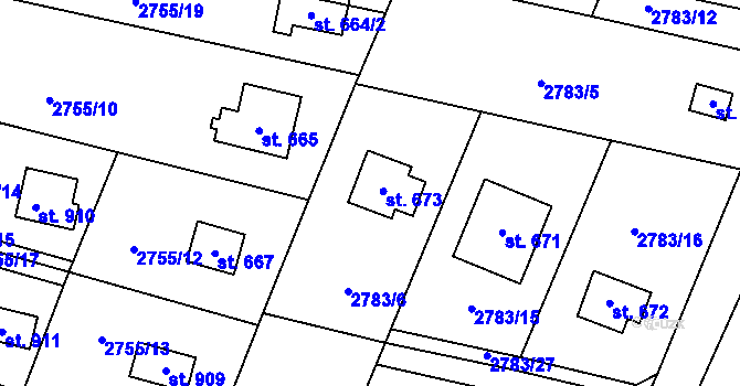 Parcela st. 673 v KÚ Nespeky, Katastrální mapa