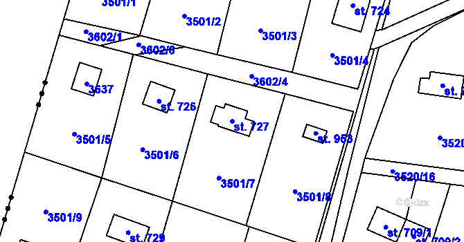 Parcela st. 727 v KÚ Nespeky, Katastrální mapa