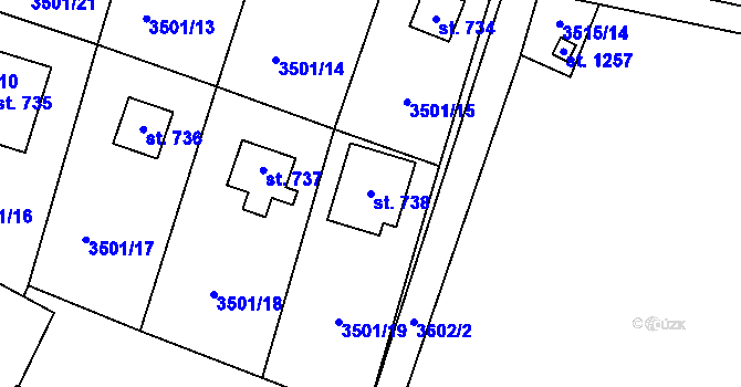 Parcela st. 738 v KÚ Nespeky, Katastrální mapa