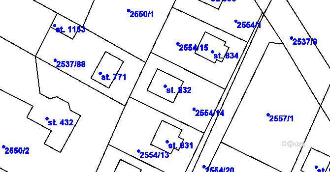 Parcela st. 832 v KÚ Nespeky, Katastrální mapa