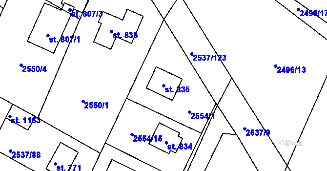 Parcela st. 835 v KÚ Nespeky, Katastrální mapa