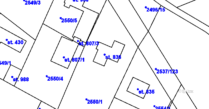 Parcela st. 836 v KÚ Nespeky, Katastrální mapa