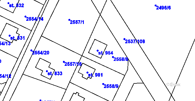 Parcela st. 954 v KÚ Nespeky, Katastrální mapa