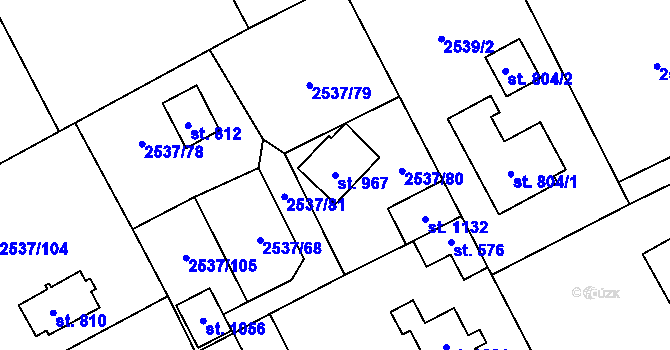 Parcela st. 967 v KÚ Nespeky, Katastrální mapa
