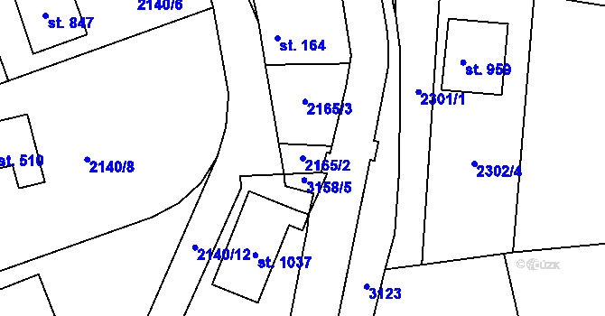 Parcela st. 2165/2 v KÚ Nespeky, Katastrální mapa