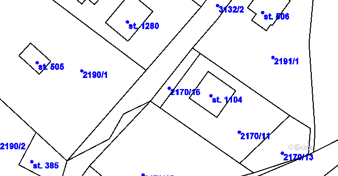 Parcela st. 2170/16 v KÚ Nespeky, Katastrální mapa