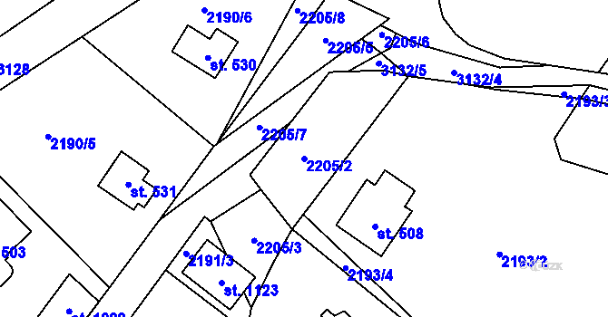 Parcela st. 2205/2 v KÚ Nespeky, Katastrální mapa
