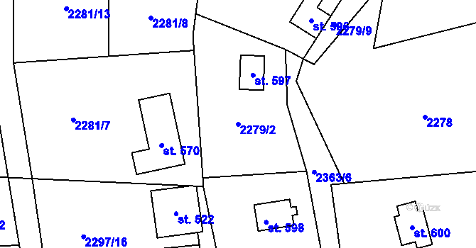 Parcela st. 2279/2 v KÚ Nespeky, Katastrální mapa