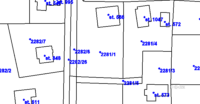 Parcela st. 2281/1 v KÚ Nespeky, Katastrální mapa
