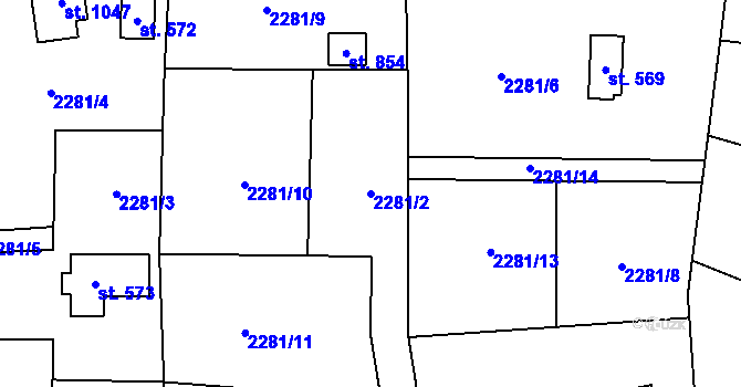 Parcela st. 2281/2 v KÚ Nespeky, Katastrální mapa
