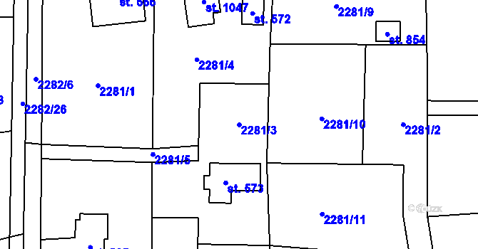 Parcela st. 2281/3 v KÚ Nespeky, Katastrální mapa