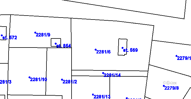Parcela st. 2281/6 v KÚ Nespeky, Katastrální mapa