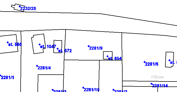 Parcela st. 2281/9 v KÚ Nespeky, Katastrální mapa