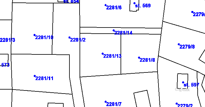 Parcela st. 2281/13 v KÚ Nespeky, Katastrální mapa