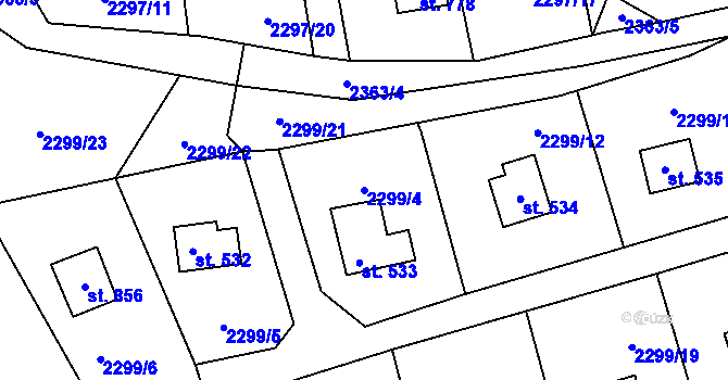 Parcela st. 2299/4 v KÚ Nespeky, Katastrální mapa