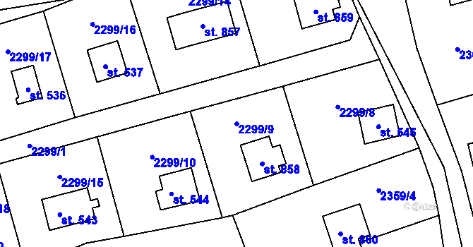 Parcela st. 2299/9 v KÚ Nespeky, Katastrální mapa