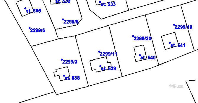 Parcela st. 2299/11 v KÚ Nespeky, Katastrální mapa