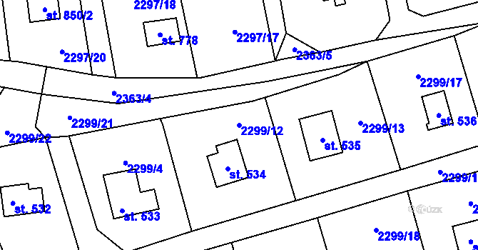 Parcela st. 2299/12 v KÚ Nespeky, Katastrální mapa