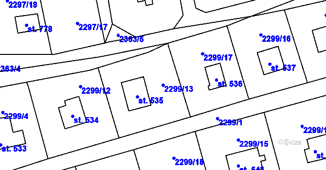 Parcela st. 2299/13 v KÚ Nespeky, Katastrální mapa