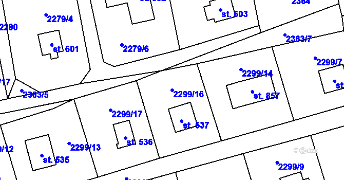 Parcela st. 2299/16 v KÚ Nespeky, Katastrální mapa