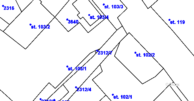 Parcela st. 2312/7 v KÚ Nespeky, Katastrální mapa