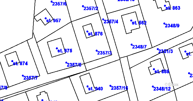 Parcela st. 2357/3 v KÚ Nespeky, Katastrální mapa