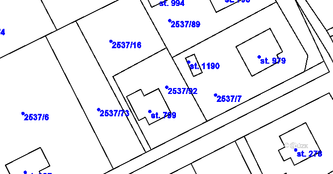 Parcela st. 2537/92 v KÚ Nespeky, Katastrální mapa