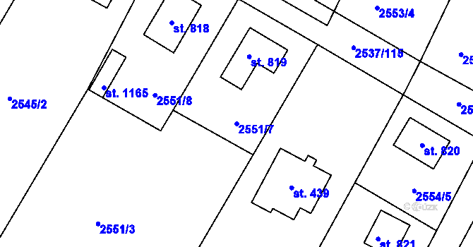 Parcela st. 2551/7 v KÚ Nespeky, Katastrální mapa