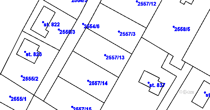 Parcela st. 2557/13 v KÚ Nespeky, Katastrální mapa