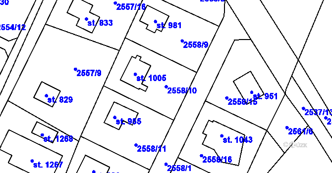 Parcela st. 2558/10 v KÚ Nespeky, Katastrální mapa