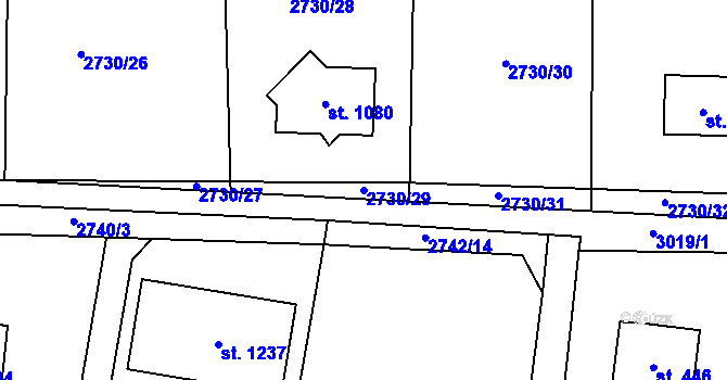 Parcela st. 2730/29 v KÚ Nespeky, Katastrální mapa