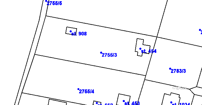 Parcela st. 2755/3 v KÚ Nespeky, Katastrální mapa