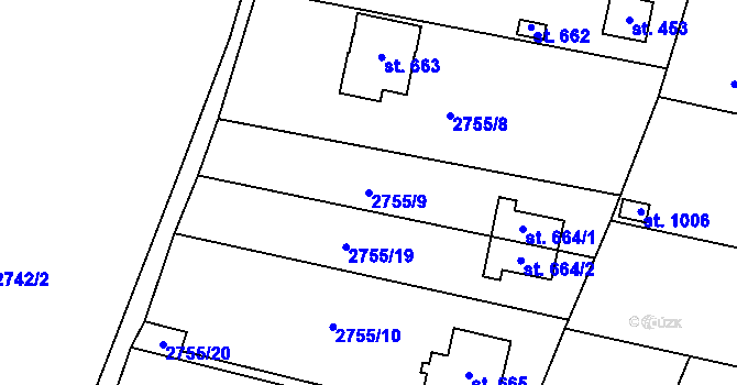 Parcela st. 2755/9 v KÚ Nespeky, Katastrální mapa