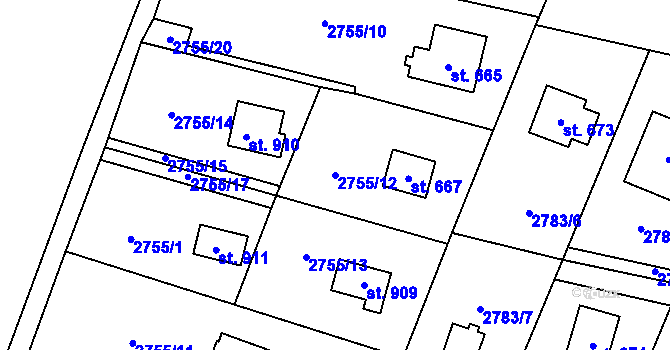 Parcela st. 2755/12 v KÚ Nespeky, Katastrální mapa