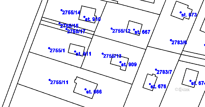 Parcela st. 2755/13 v KÚ Nespeky, Katastrální mapa