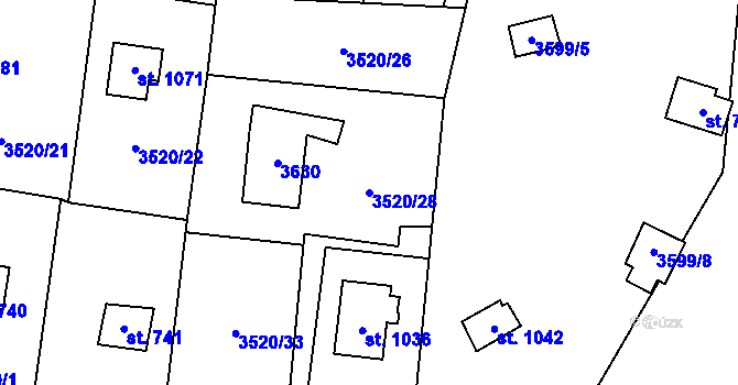 Parcela st. 3520/28 v KÚ Nespeky, Katastrální mapa