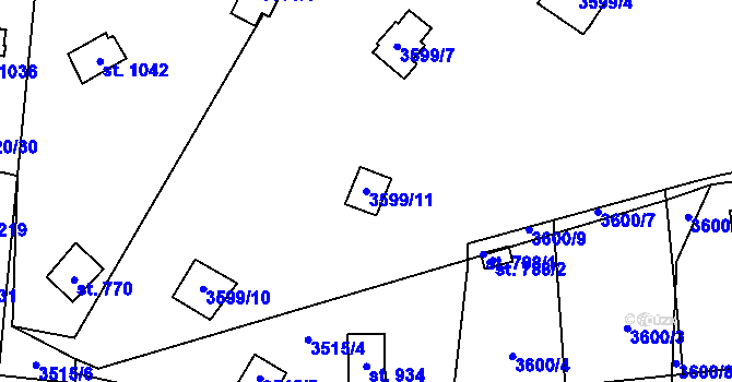 Parcela st. 3599/11 v KÚ Nespeky, Katastrální mapa