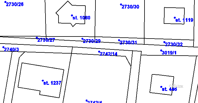 Parcela st. 2742/14 v KÚ Nespeky, Katastrální mapa