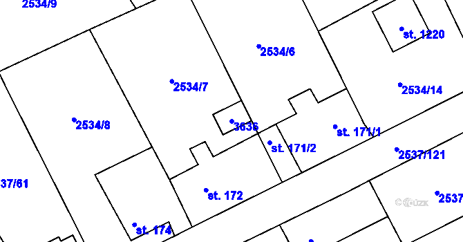Parcela st. 3636 v KÚ Nespeky, Katastrální mapa