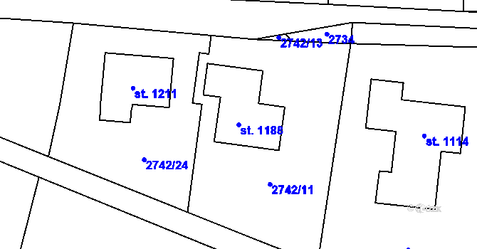 Parcela st. 1188 v KÚ Nespeky, Katastrální mapa